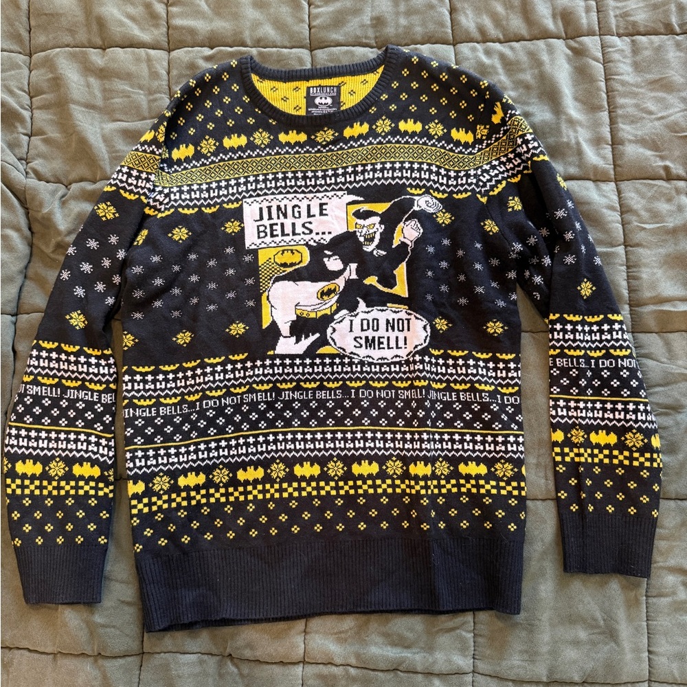 Festive Black and Yellow Batman Men's Crewneck Sweater